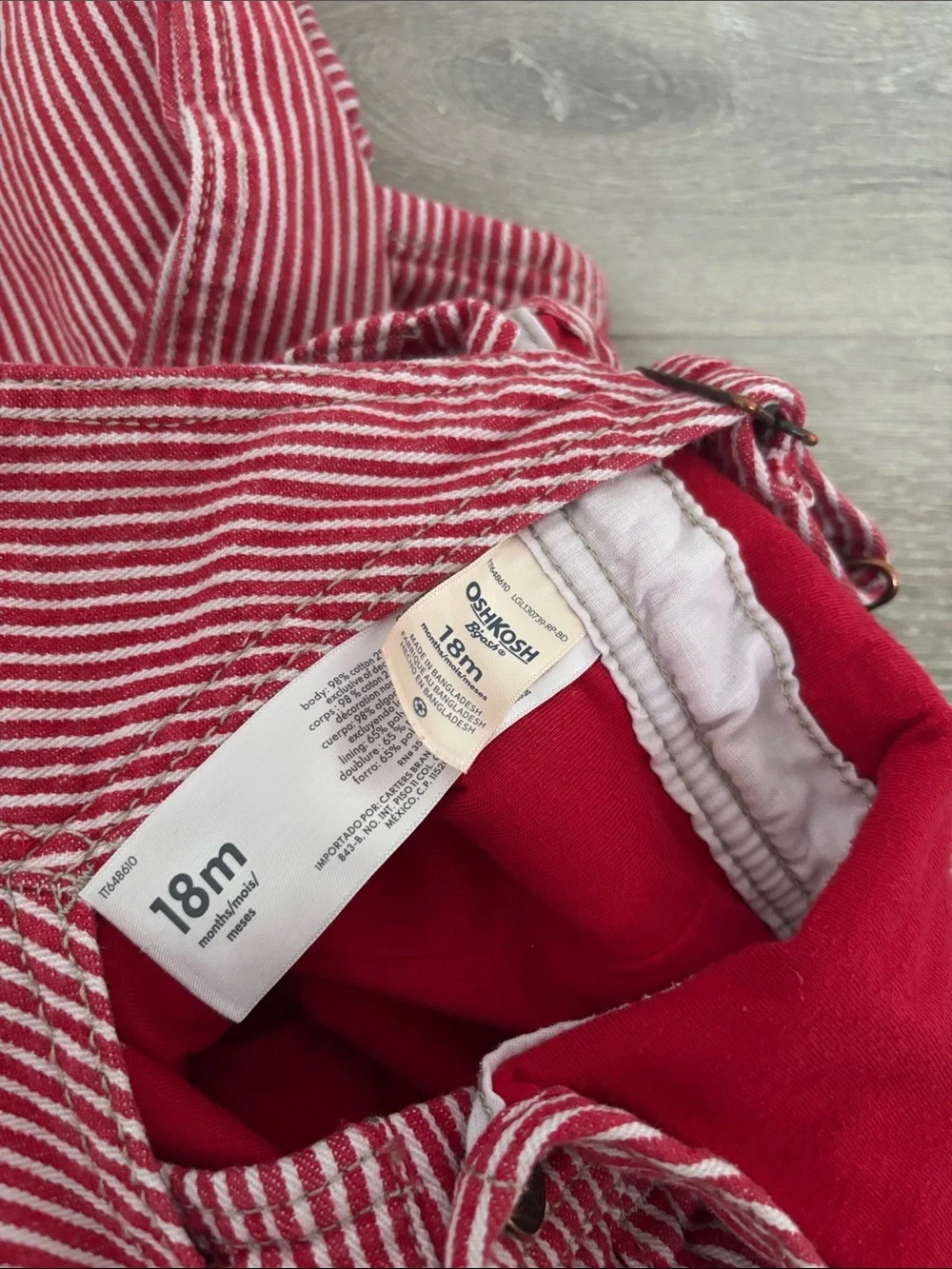 OshKosh B'gosh Red & White Striped Toddler Overalls 18M